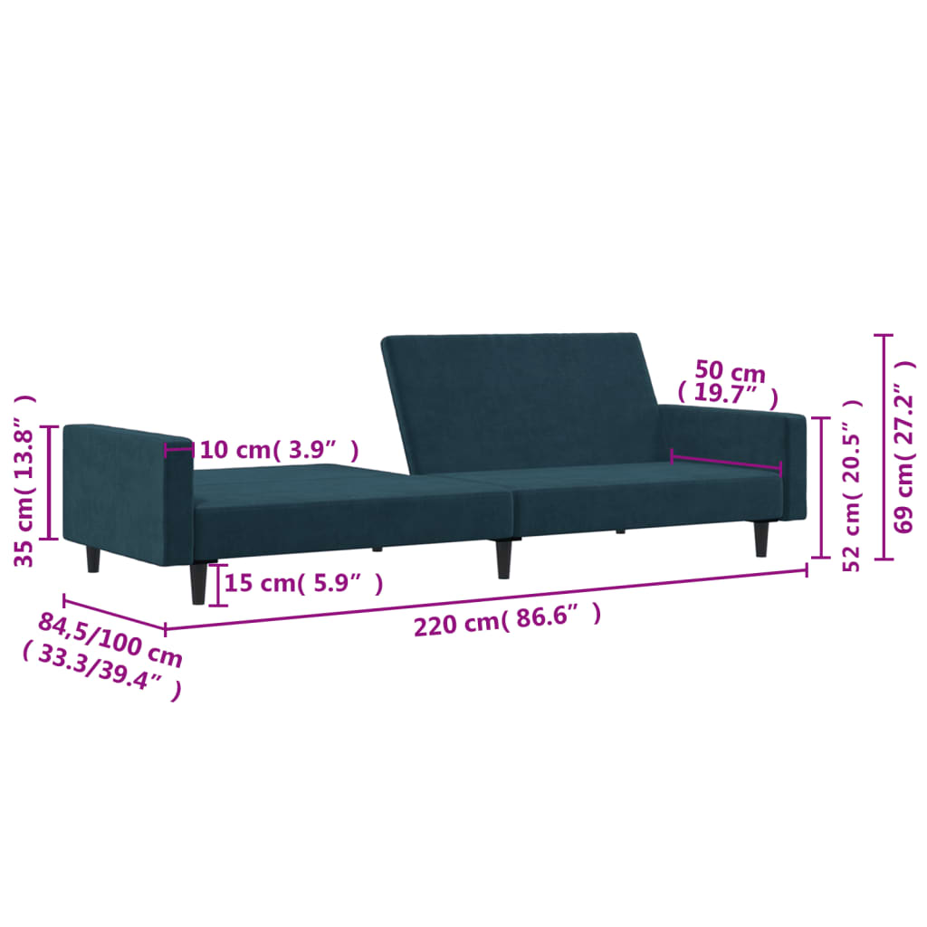 2-personers sovesofa fløjl blå