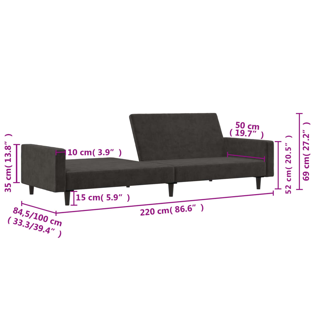 2-personers sovesofa fløjl mørkegrå