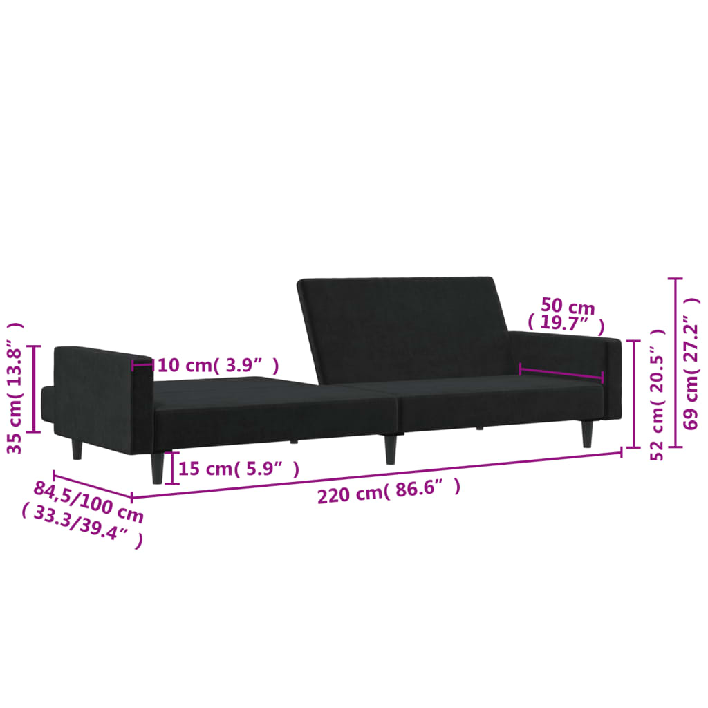 2-personers sovesofa fløjl sort