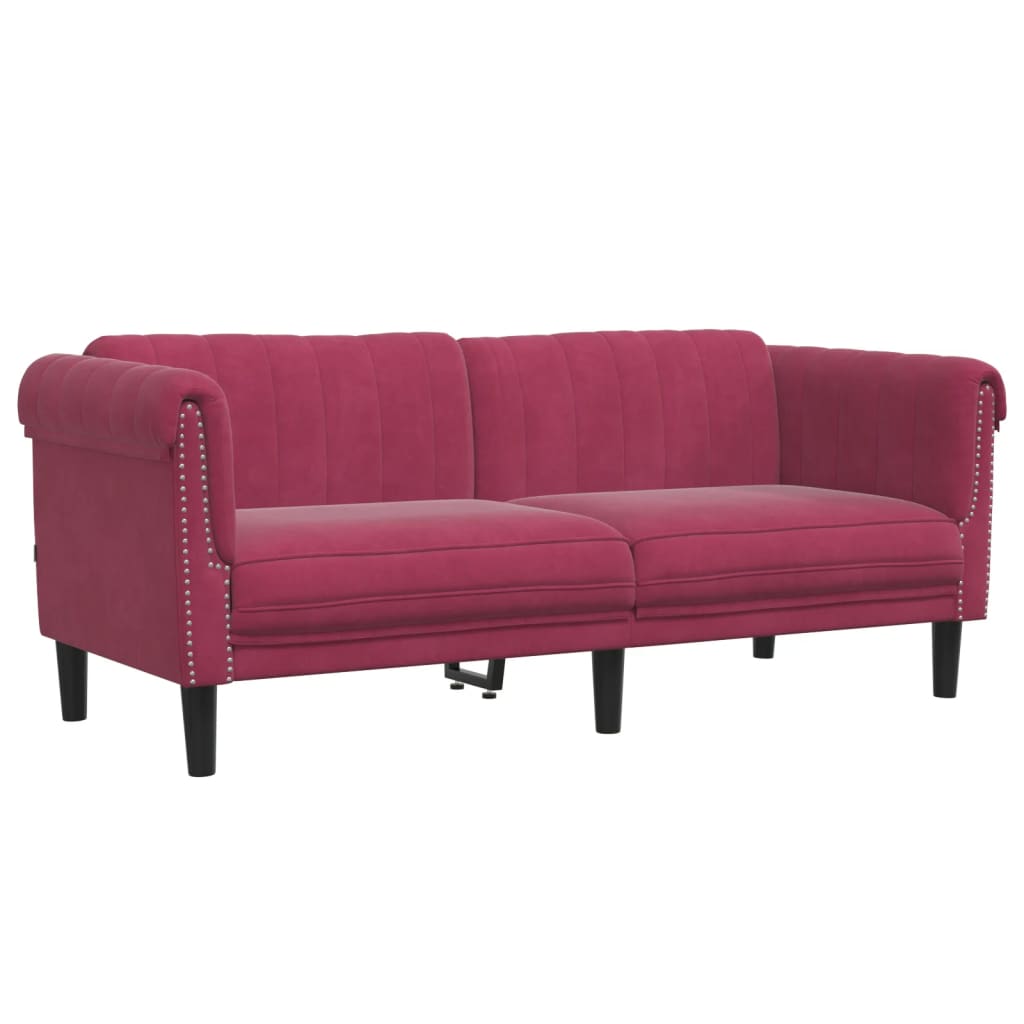 2-personers sofa velour vinrød