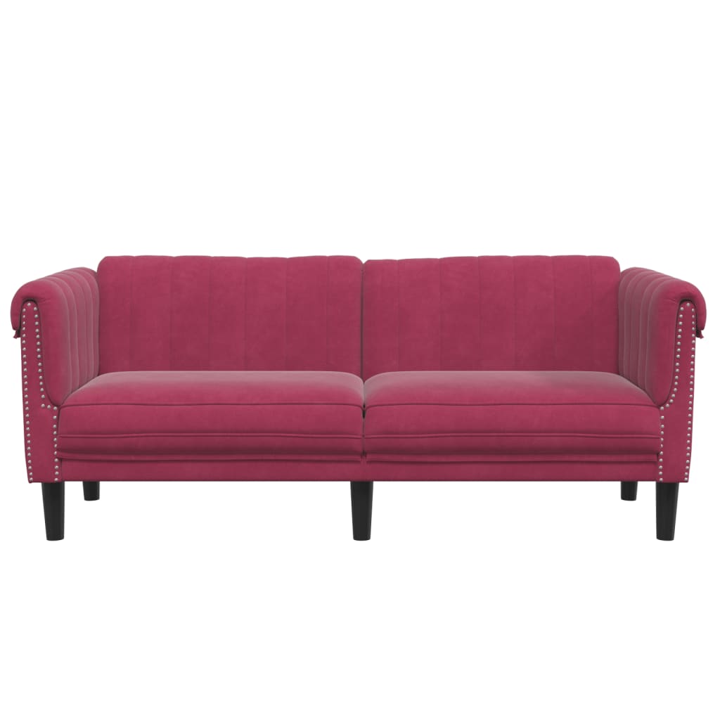 2-personers sofa velour vinrød