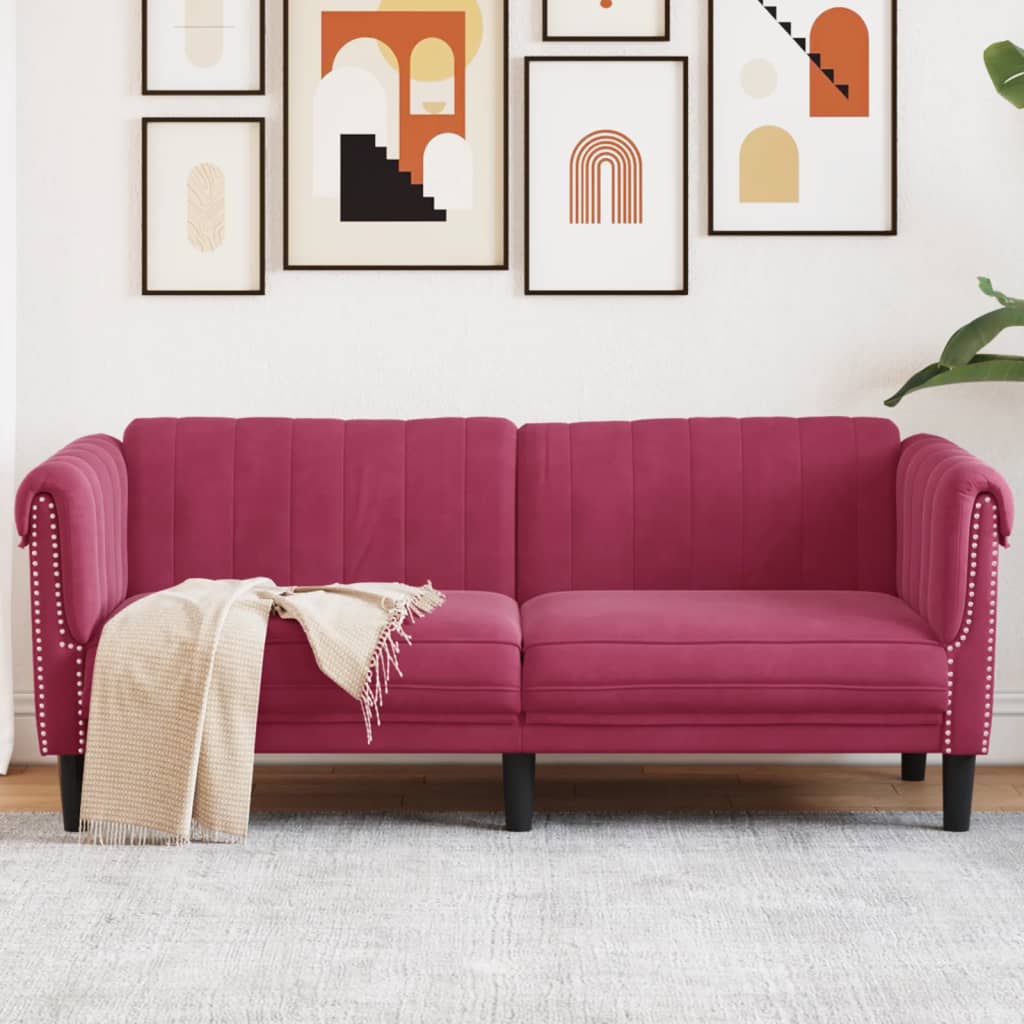 2-personers sofa velour vinrød