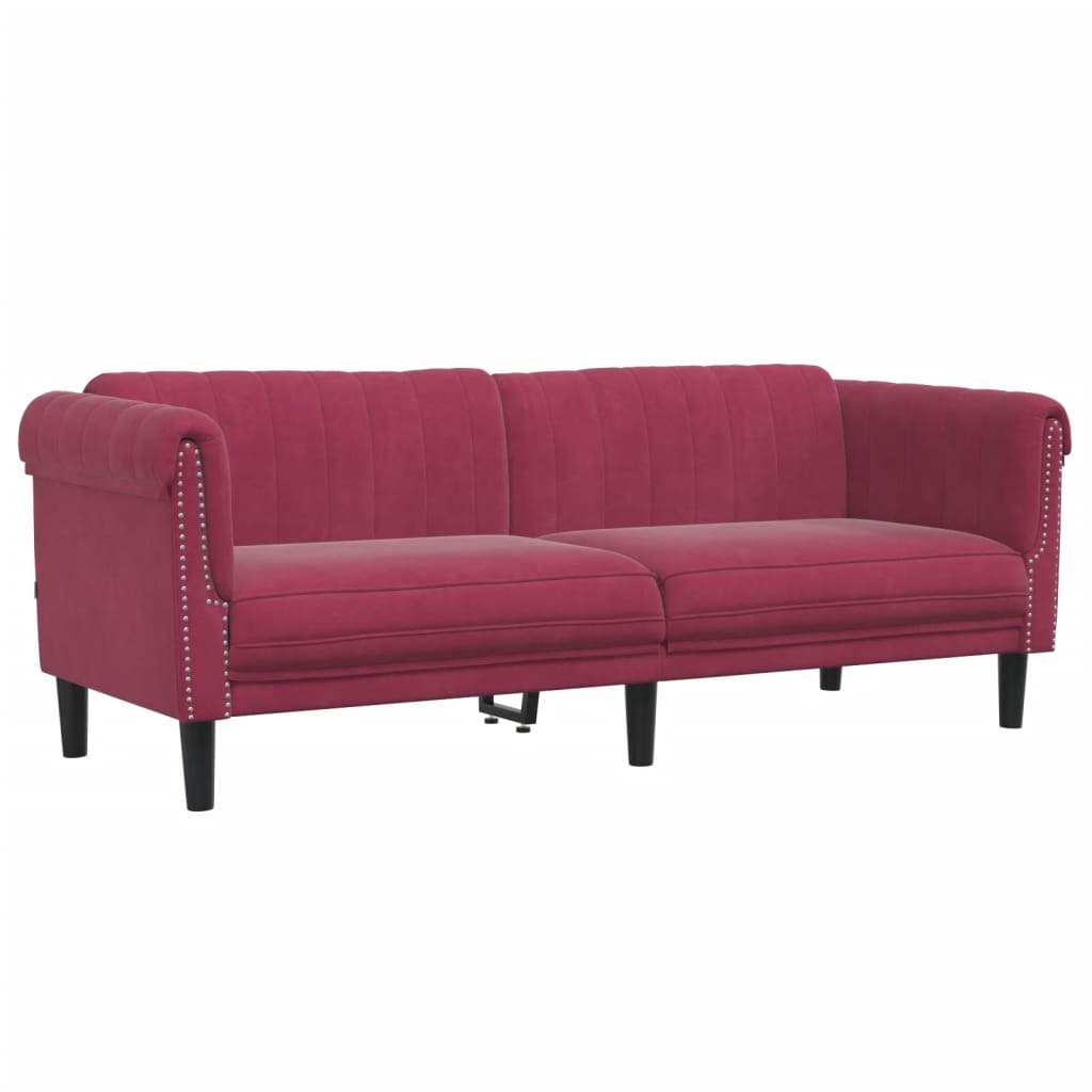 3-personers sofa velour vinrød