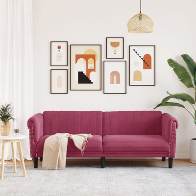 3-personers sofa velour vinrød