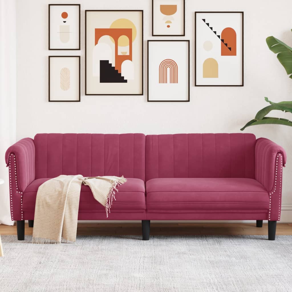 3-personers sofa velour vinrød