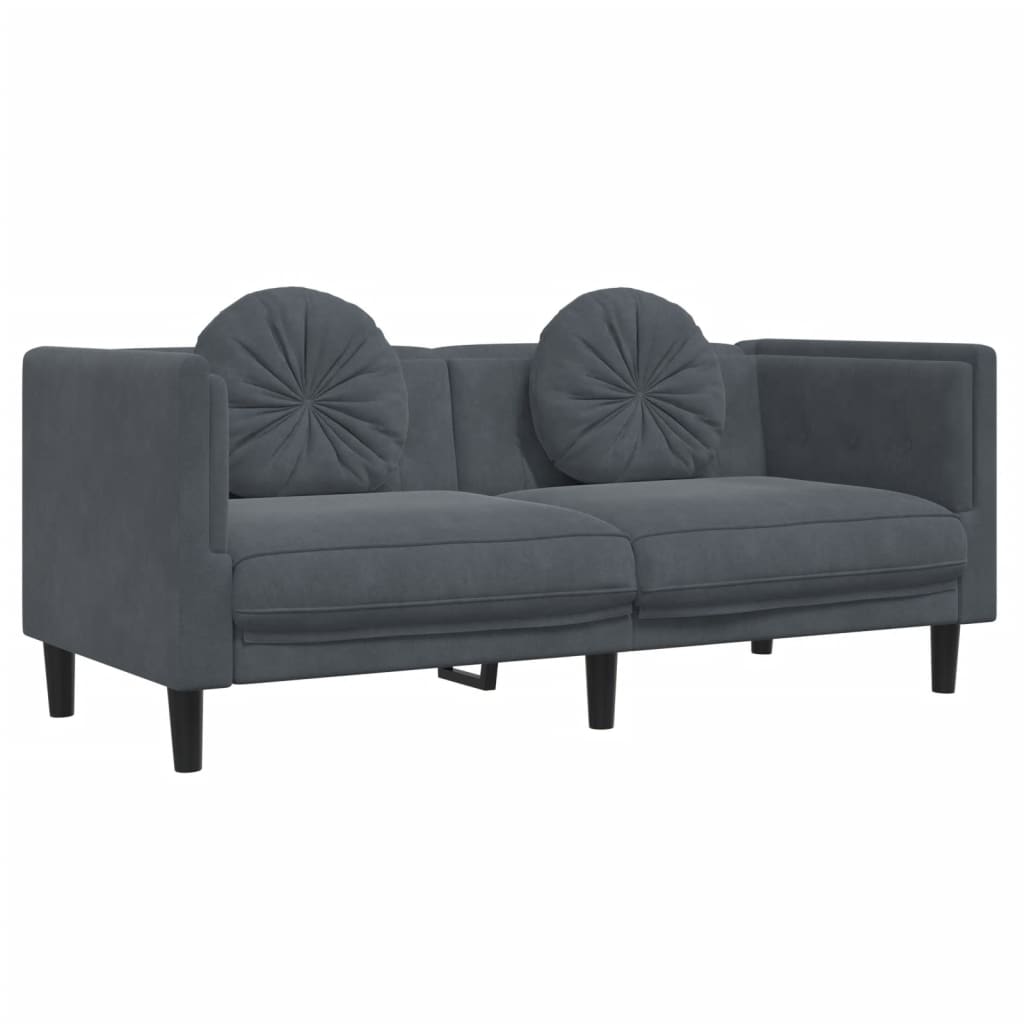 2-personers sofa med hynder velour mørkegrå