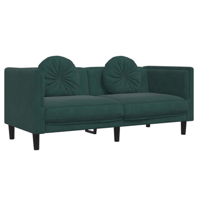 2-personers sofa med hynder velour mørkegrøn