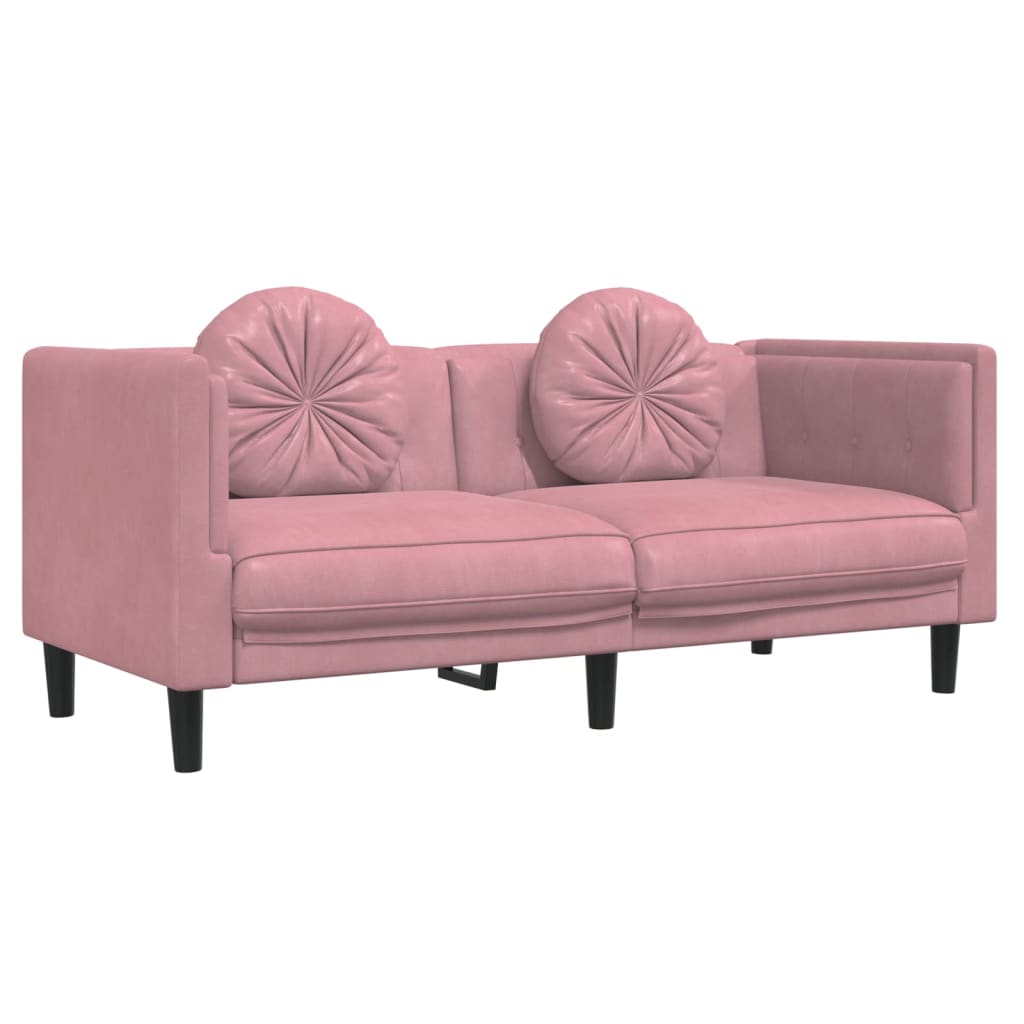 2-personers sofa med hynder velour lyserød