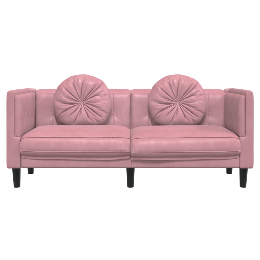 2-personers sofa med hynder velour lyserød