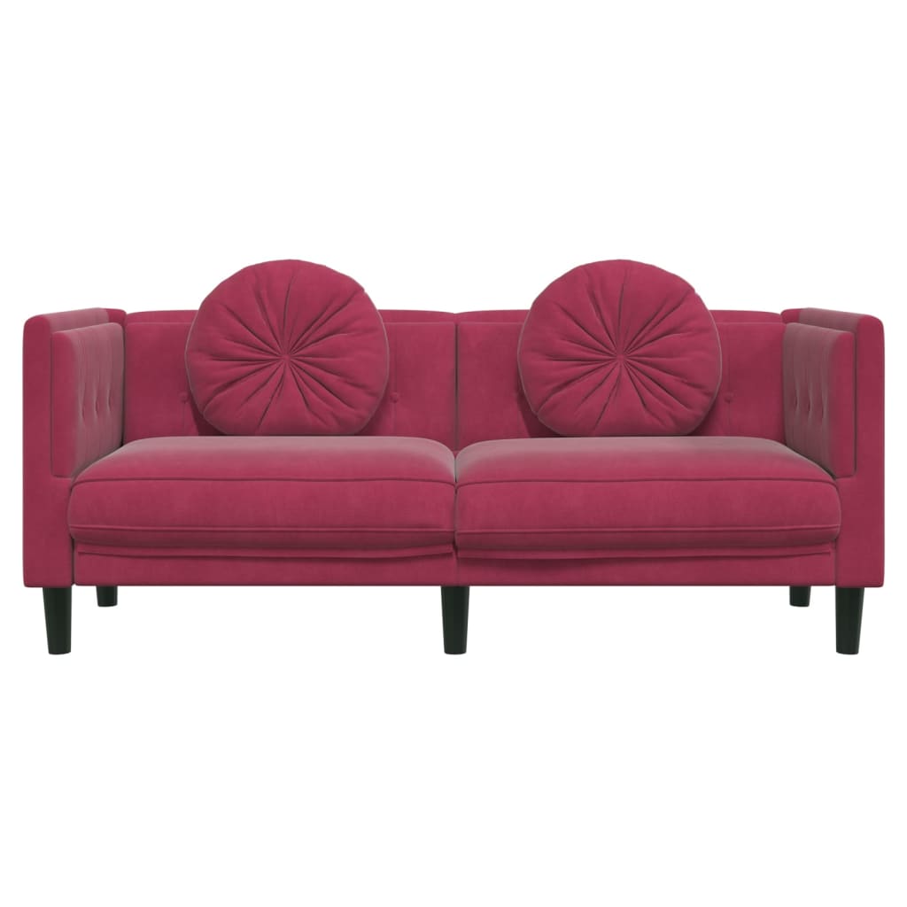 2-personers sofa med hynder velour vinrød