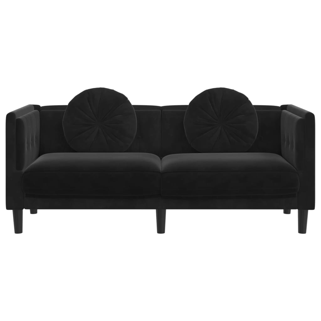 2-personers sofa med hynder velour sort