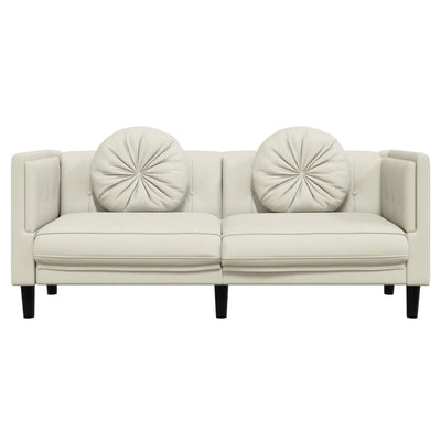 2-personers sofa med hynder velour cremefarvet