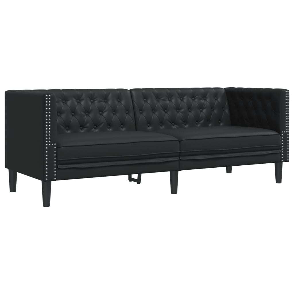 3-personers Chesterfield-sofa kunstlæder sort