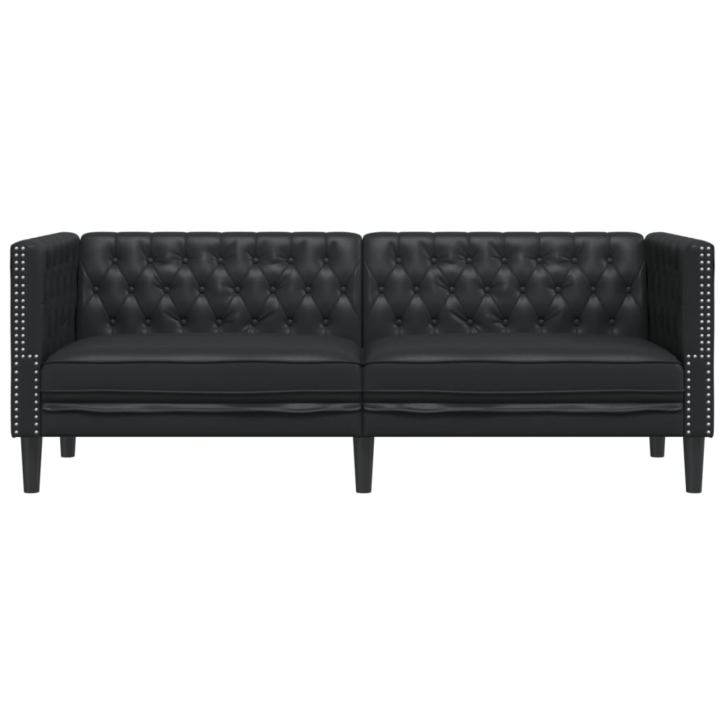 3-personers Chesterfield-sofa kunstlæder sort