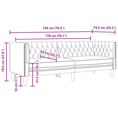 3-personers Chesterfield-sofa kunstlæder sort