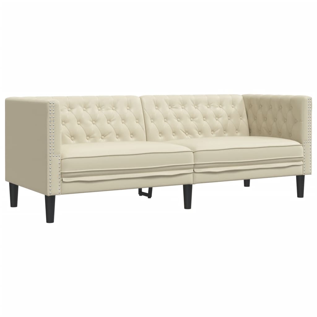 3-personers Chesterfield-sofa kunstlæder sort