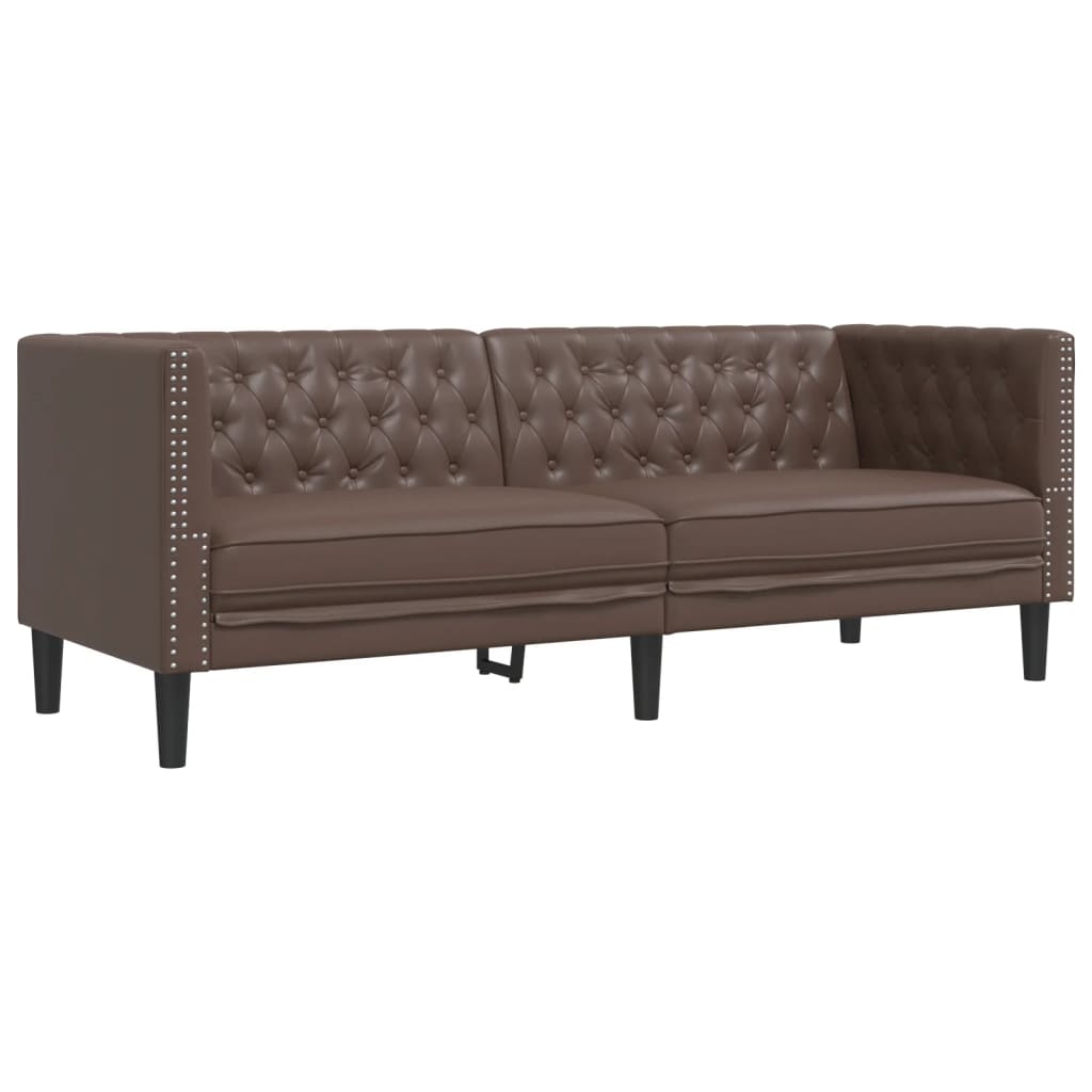 3-personers Chesterfield-sofa kunstlæder sort