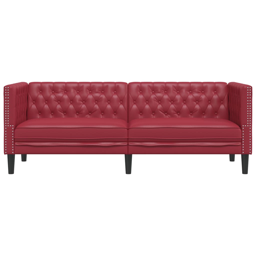 3-personers Chesterfield-sofa kunstlæder vinrød