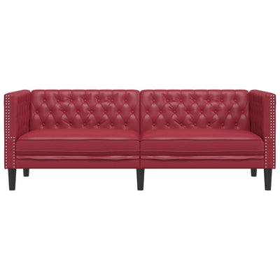 3-personers Chesterfield-sofa kunstlæder vinrød