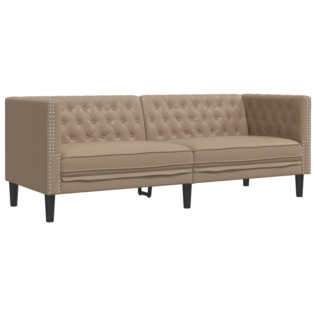 3-personers Chesterfield-sofa kunstlæder cappuccinofarvet