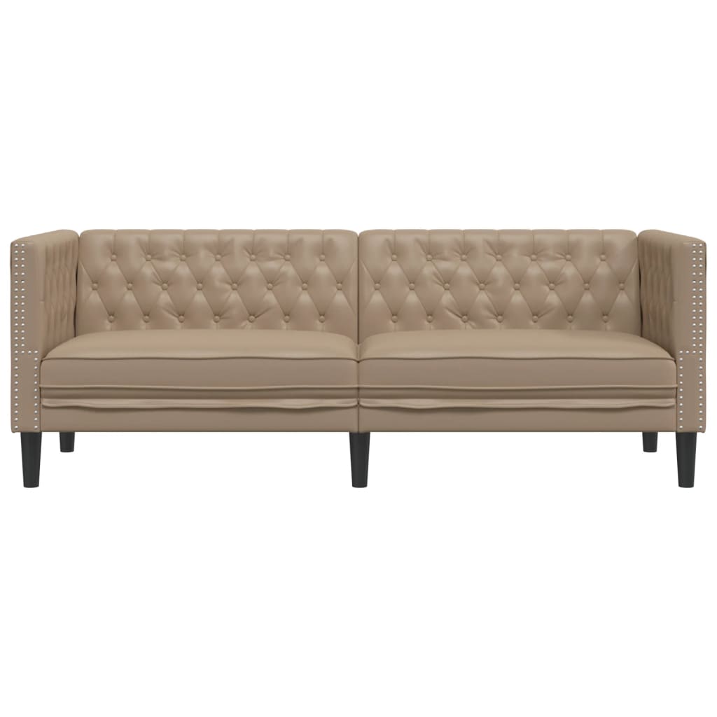 3-personers Chesterfield-sofa kunstlæder cappuccinofarvet