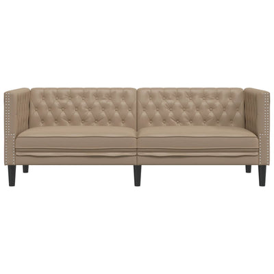 3-personers Chesterfield-sofa kunstlæder cappuccinofarvet