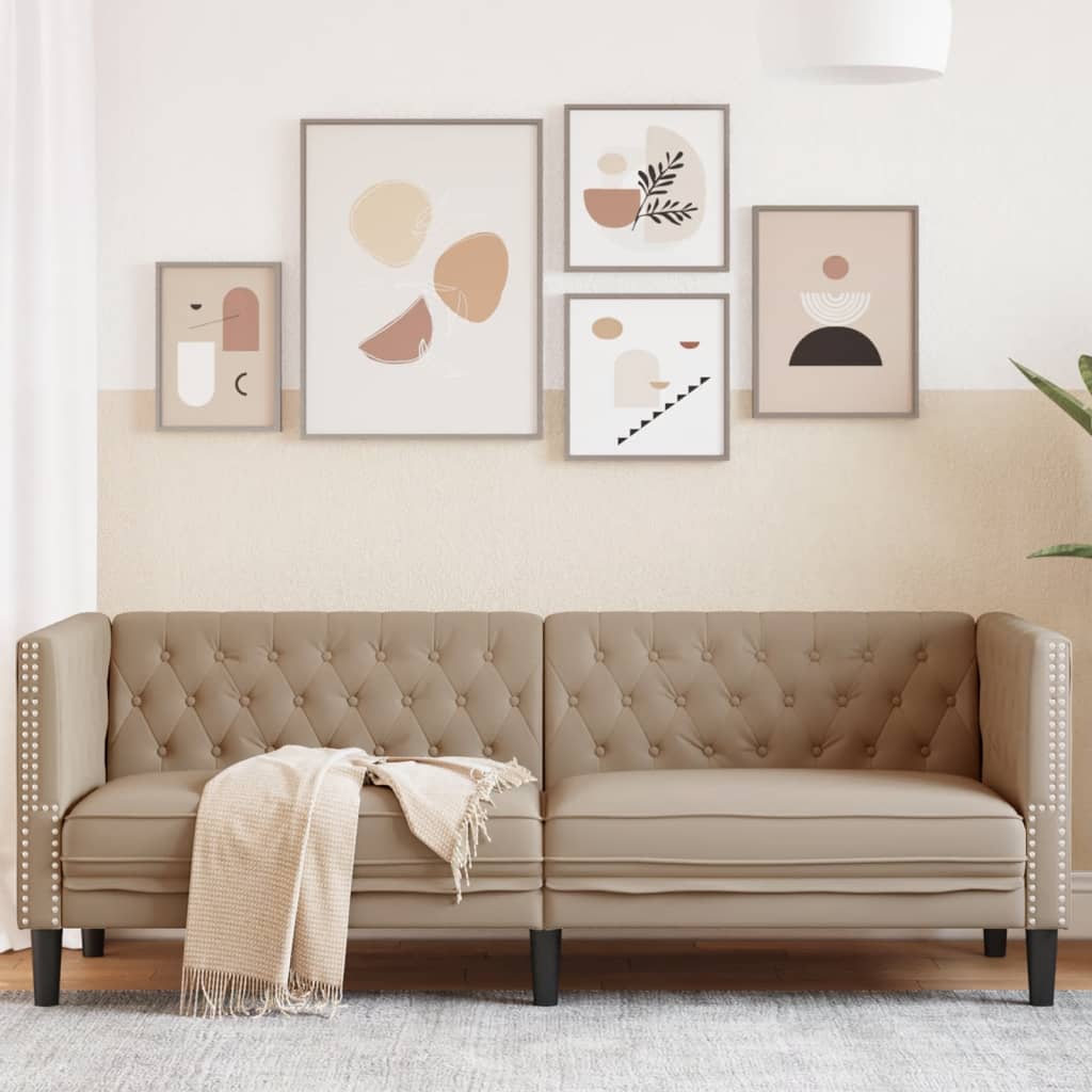 3-personers Chesterfield-sofa kunstlæder cappuccinofarvet