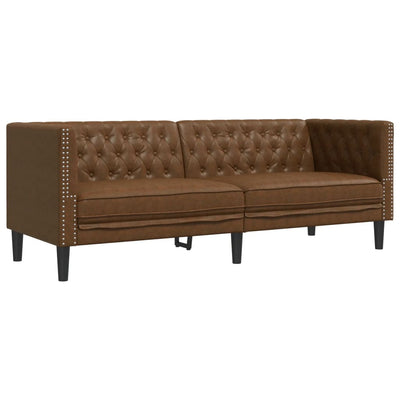 3-personers Chesterfield-sofa imiteret ruskind brun