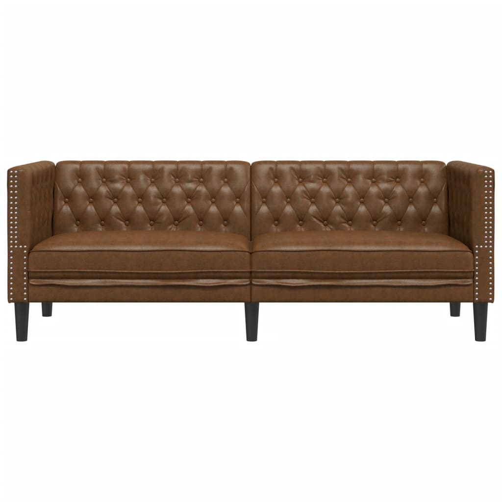 3-personers Chesterfield-sofa imiteret ruskind brun