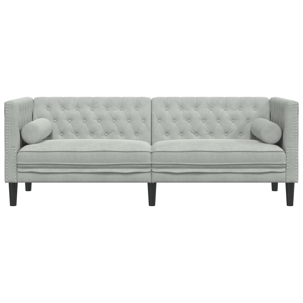 3-personers Chesterfield-sofa med bolsterpuder fløjl lysegrå