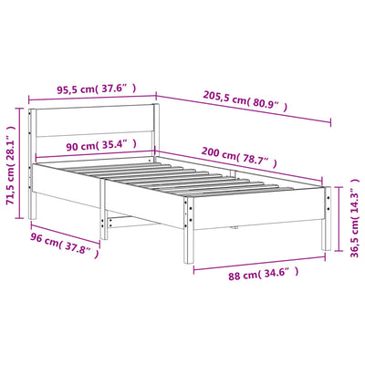 sengeramme uden madras 90x200 cm massivt fyrretræ gyldenbrun