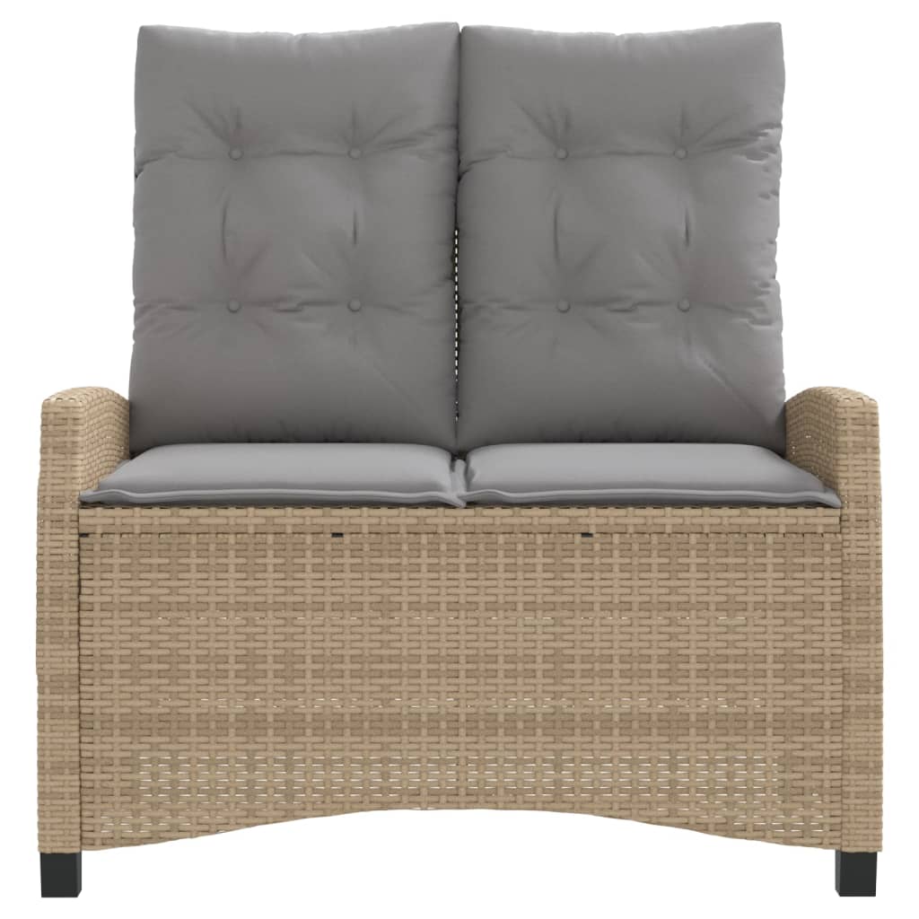 havebænk med hynder og lænefunktion polyrattan beige