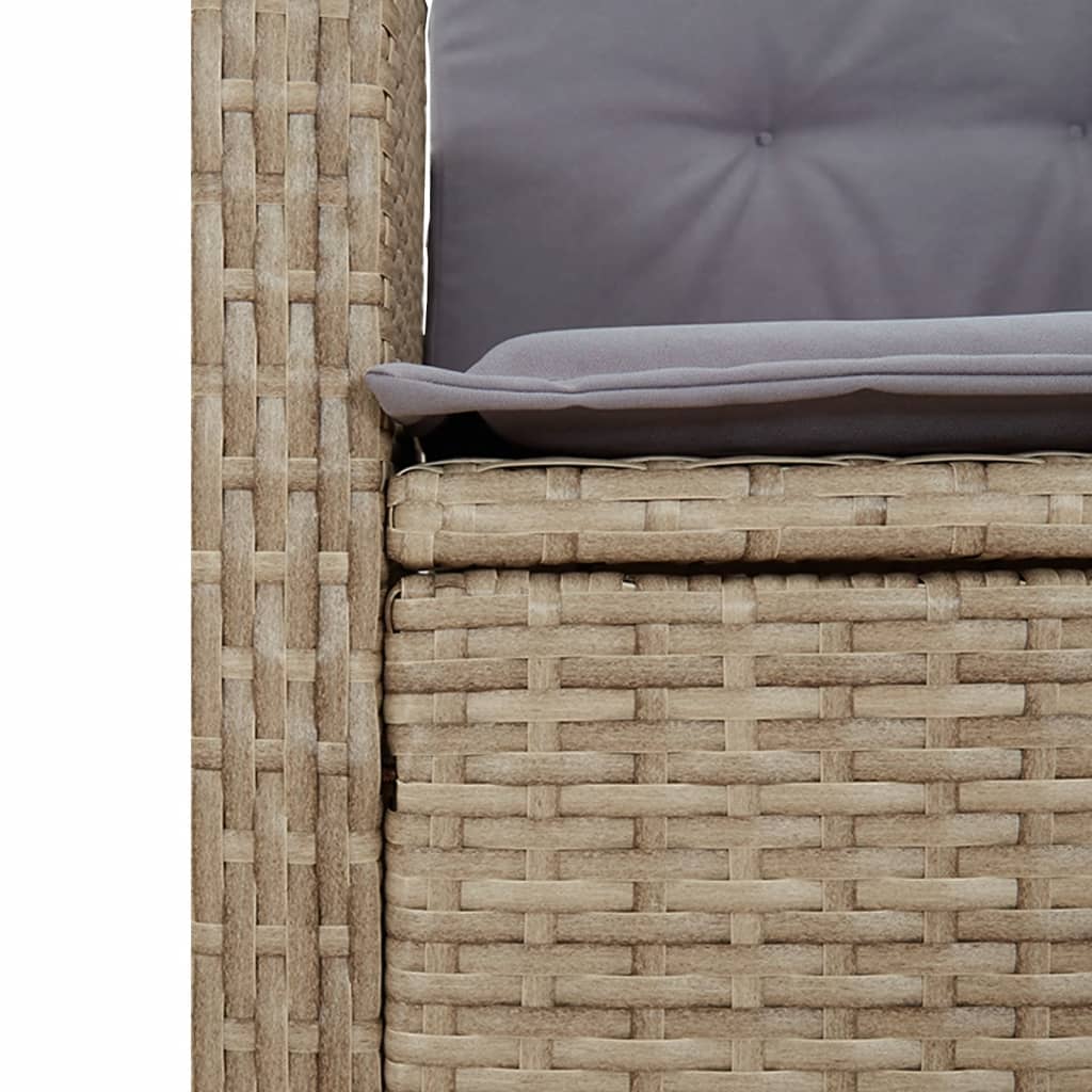 havebænk med hynder og lænefunktion polyrattan beige