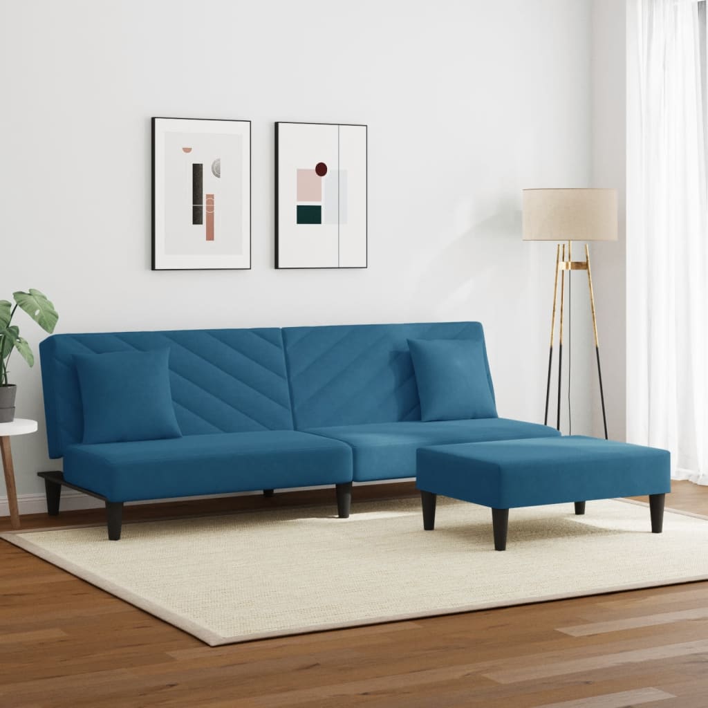 sofasæt 2 dele med puder velour blå