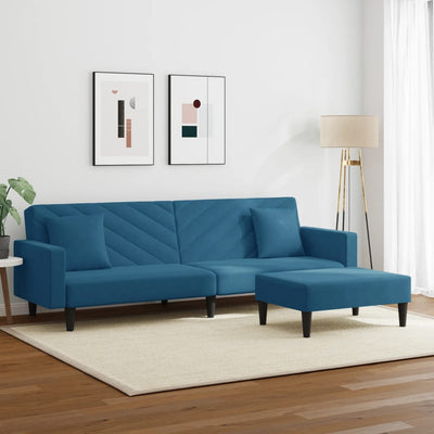 sofasæt 2 dele med puder velour blå