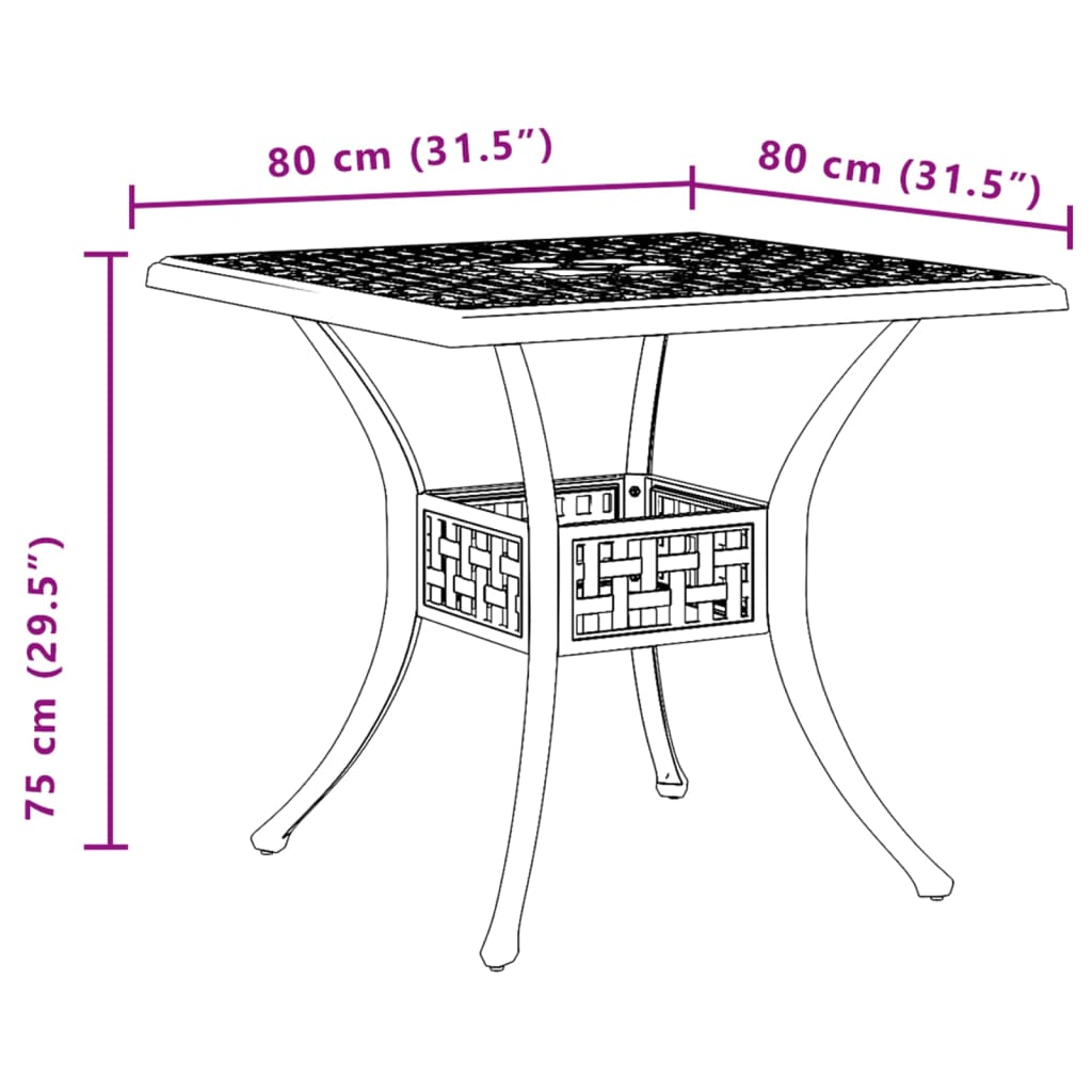 havebord 80x80x75 cm støbt aluminium hvid