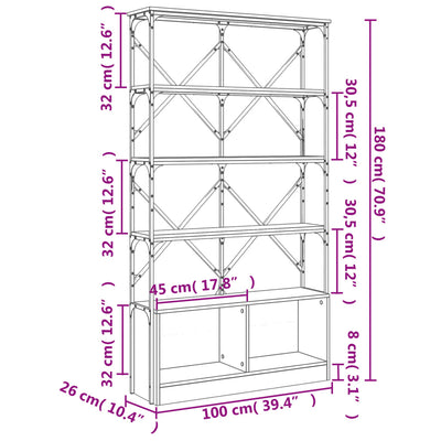 bogreol 100x26x180 cm konstrueret træ sort