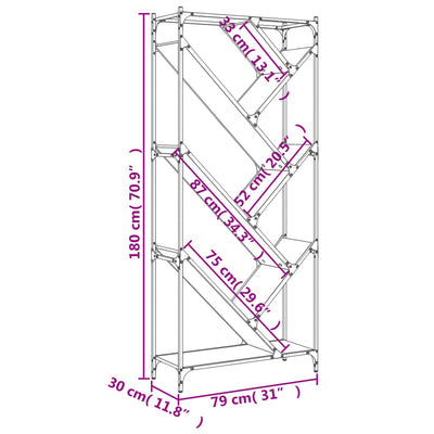 bogreol 79x30x180 cm konstrueret træ og metal sort