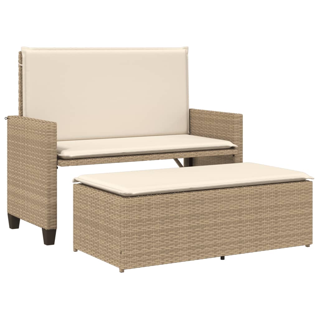 havebænk med hynder og fodskammel polyrattan beige