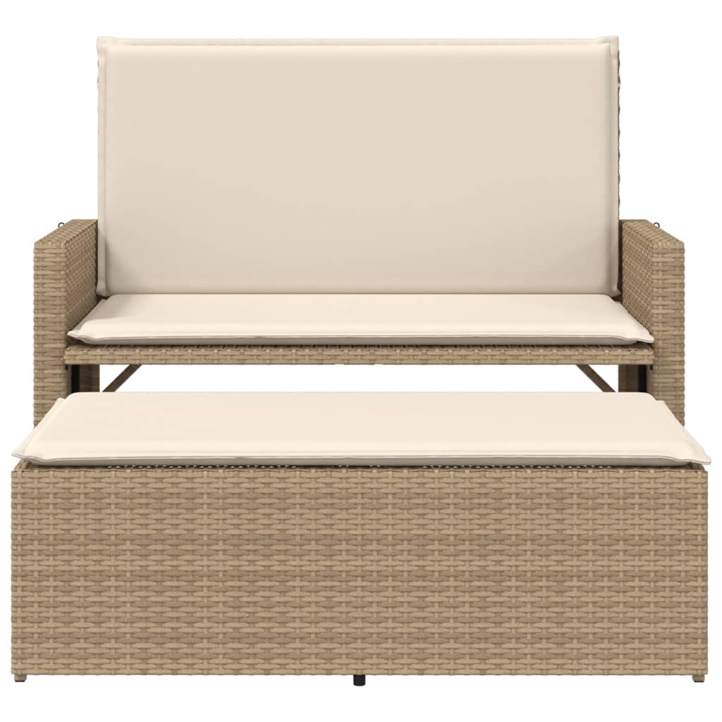 havebænk med hynder og fodskammel polyrattan beige