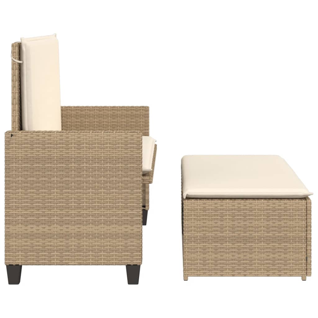 havebænk med hynder og fodskammel polyrattan beige