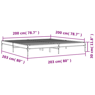 sengestel 200x200cm konstrueret træ og metal røget egetræsfarve