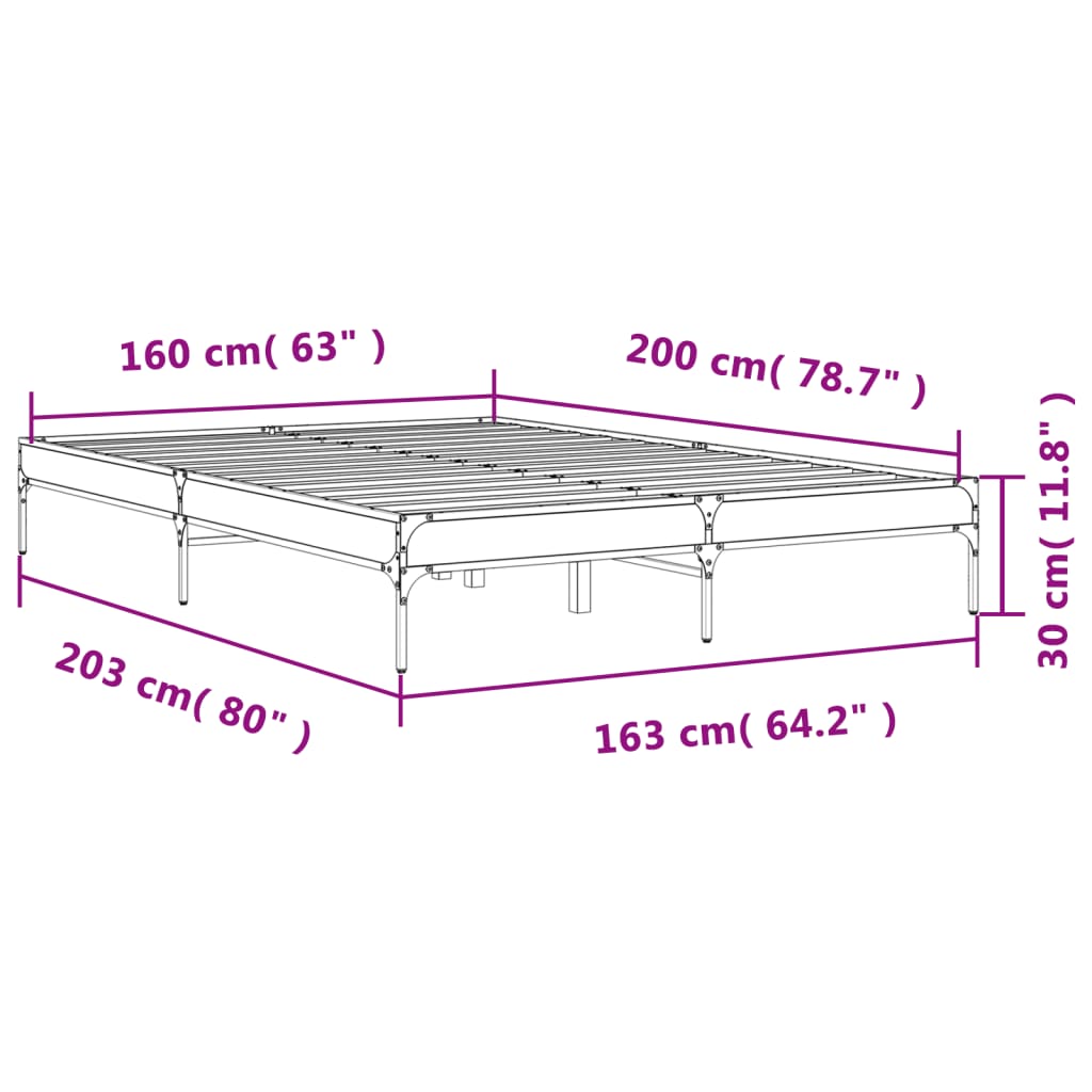 sengestel 160x200 cm konstrueret træ og metal sonoma-eg