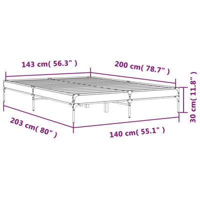 sengestel 140x200 cm konstrueret træ og metal sonoma-eg