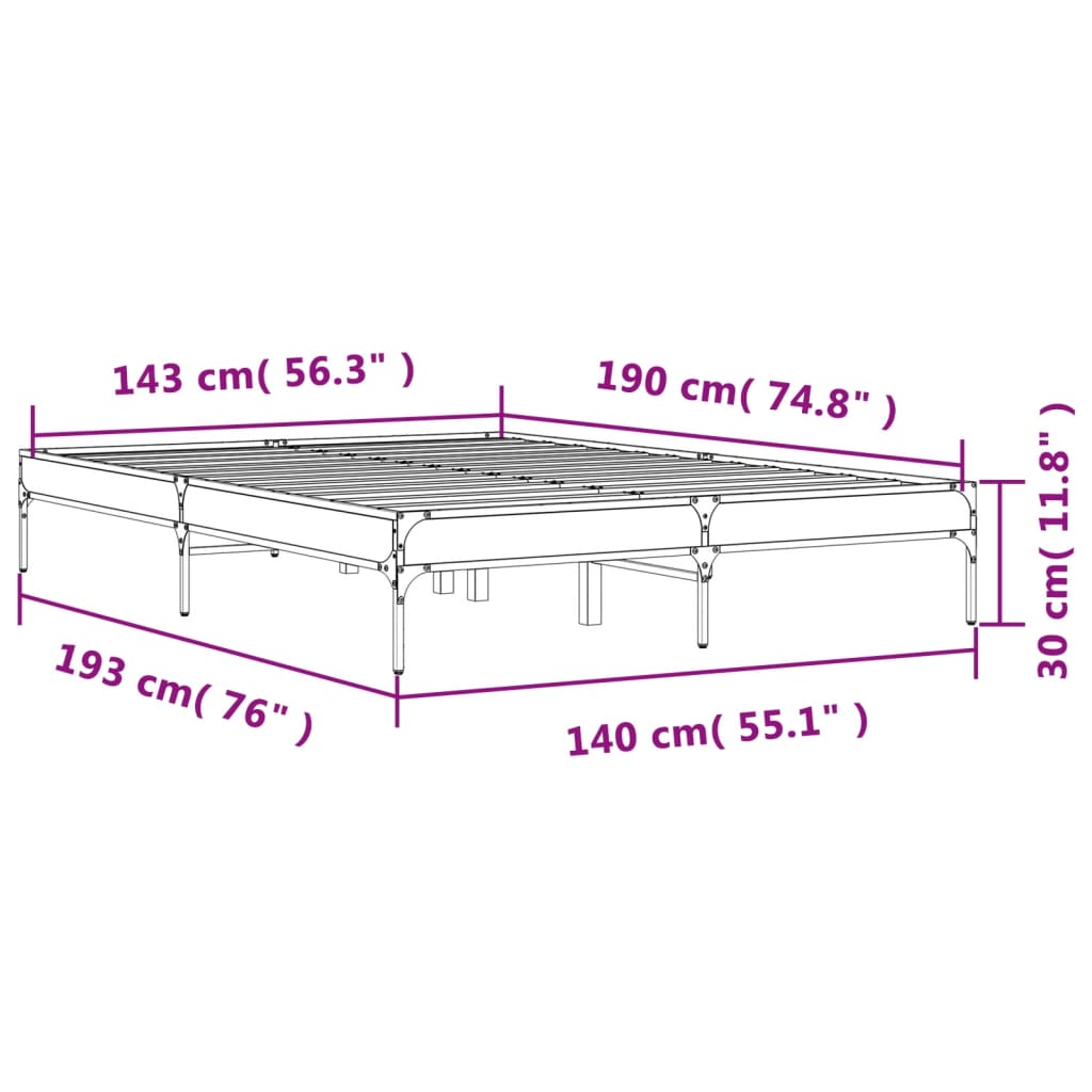 sengestel 140x190 cm konstrueret træ og metal sonoma-eg