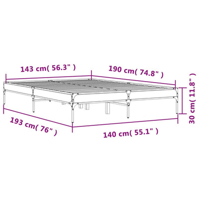 sengestel 140x190 cm konstrueret træ og metal sonoma-eg