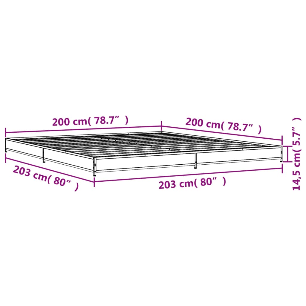 sengestel 200x200cm konstrueret træ og metal røget egetræsfarve