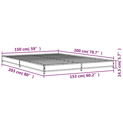 sengestel 150x200cm konstrueret træ og metal røget egetræsfarve