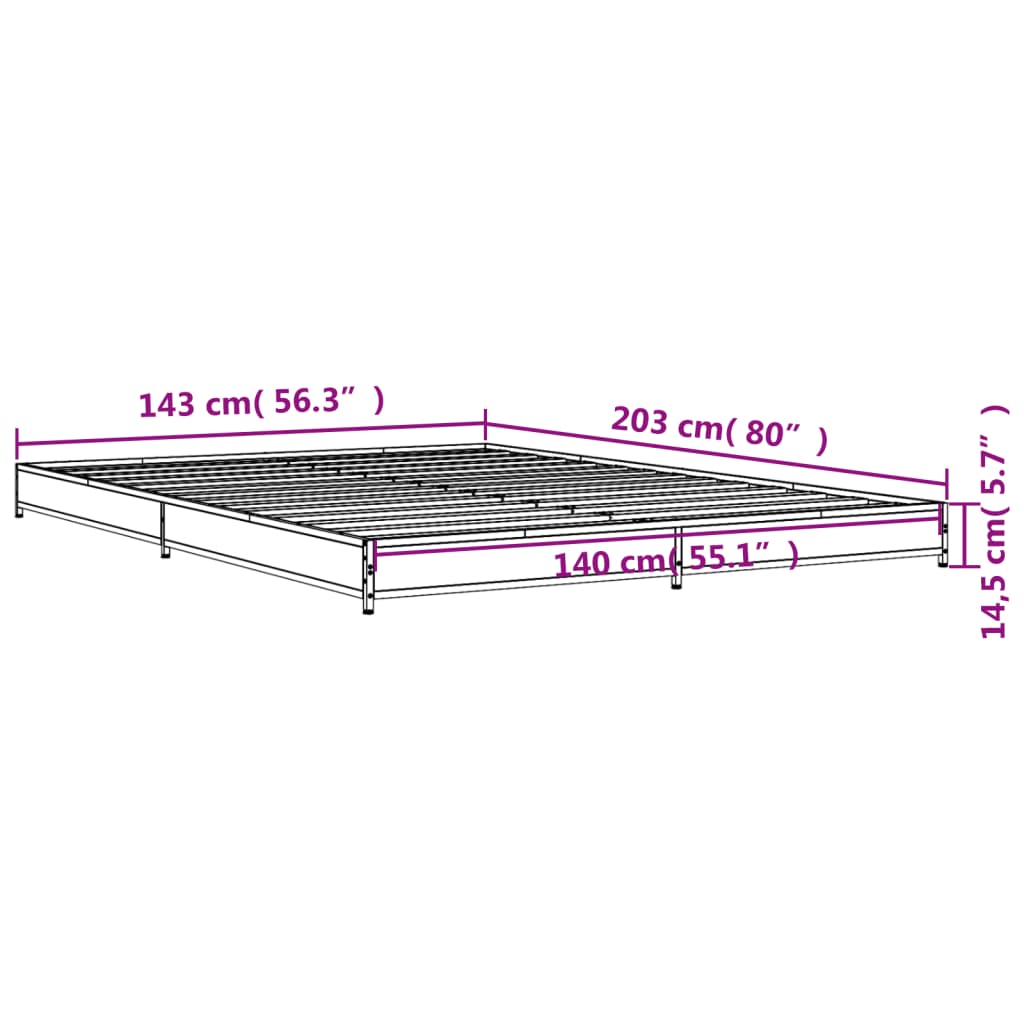 sengestel 140x200 cm konstrueret træ og metal sonoma-eg