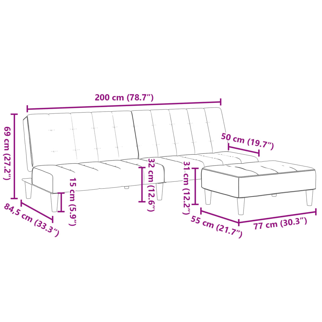 2-personers sovesofa med fodskammel velour gul